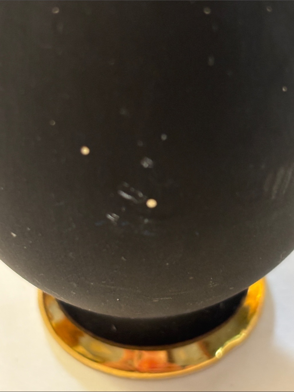 Black Ceramic Pitcher Vase with Pink Floral Motif and Gold Trim - Picture 6 of 6